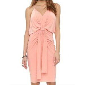 MISA Los Angeles Cocktail Midi Dress Blush Pink Boho Ruched Twist Front NWT S